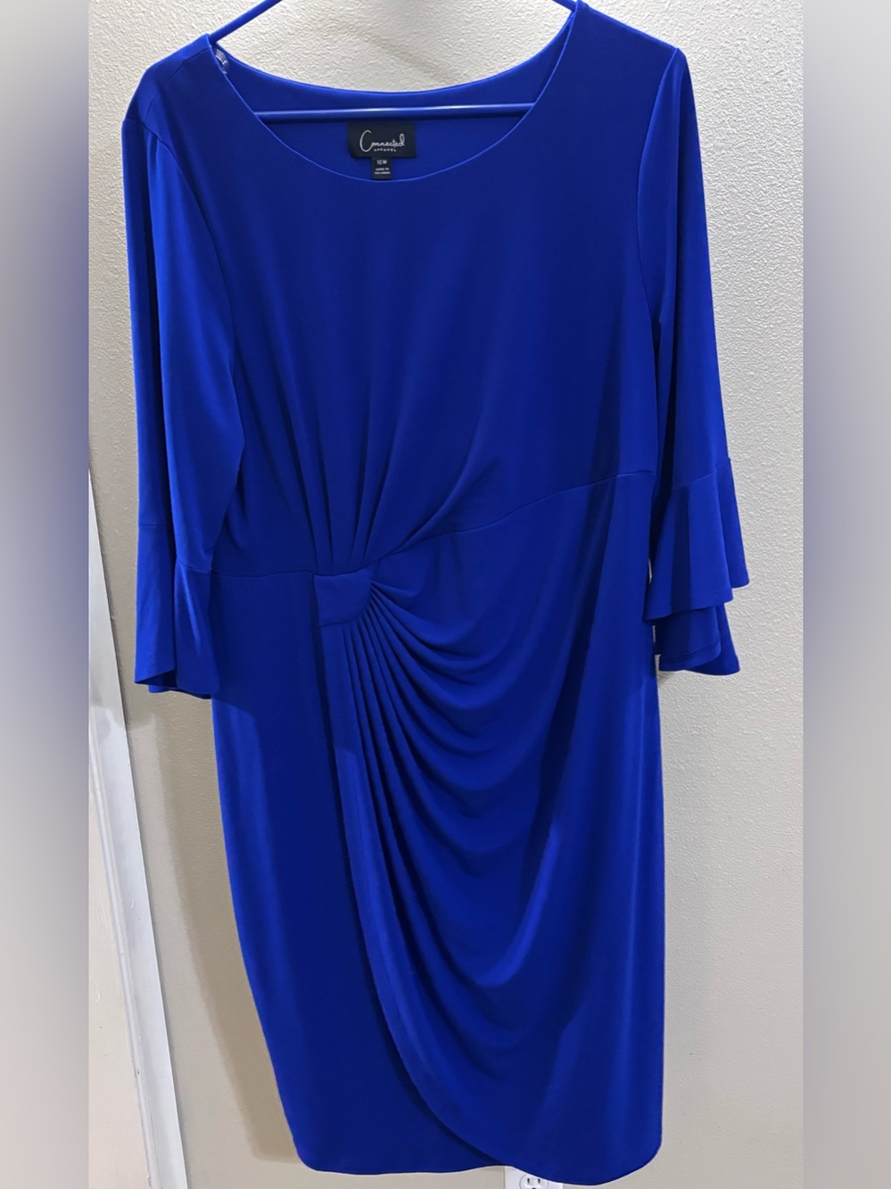 connected apparel Royal Blue Draped Midi Dress- 16w